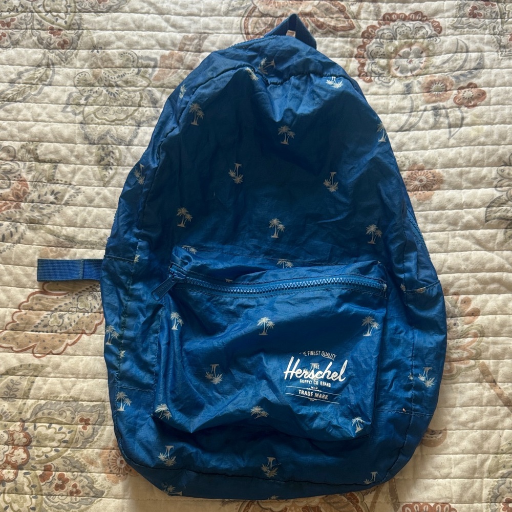 Herschel Supply Company Palm Print Blue Packable Backpack, Packs into Pouch